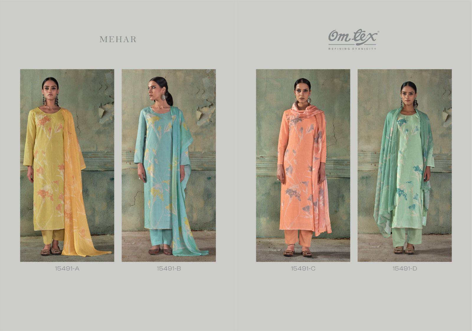 MEHAR By OMTEX 15491 A TO 15491 D Beautiful Festive Suits Stylish Colorful Fancy Casual Wear & Ethnic Wear PREMIUM LAWN COTTON Dresses At Wholesale Price